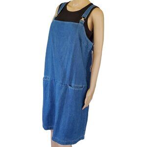 VTG Chambray Jumper Dress Women's 16 Blue Suspenders Pockets Boston Classics